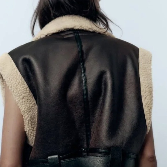 Zara CROPPED DOUBLE FACED VEST. Dark Brown. Size S. New with Tags. - Picture 5 of 16